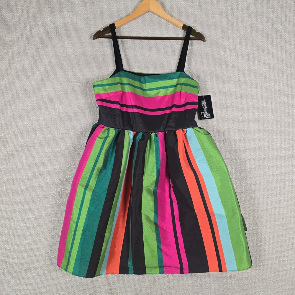 Bob Mackie Women Black Multi Striped Special Occasion Dress M9165118 Size 12 NEW